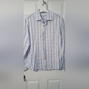 Bugatchi Elegant Blue and White Dress Shirt